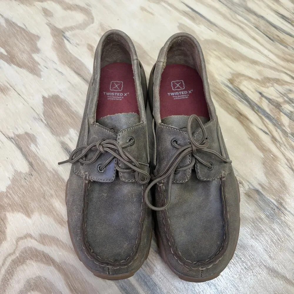 Twisted X Driving Mocs Lace Up Brown Leather Shoes Youth 5M Casual Western